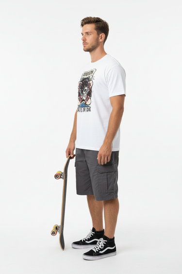 White tee side profile view