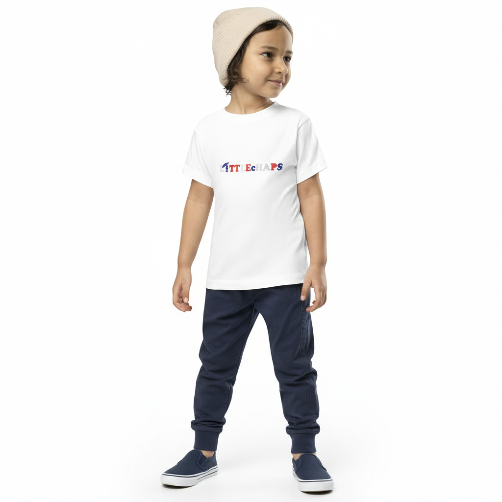 White tee with navy joggers