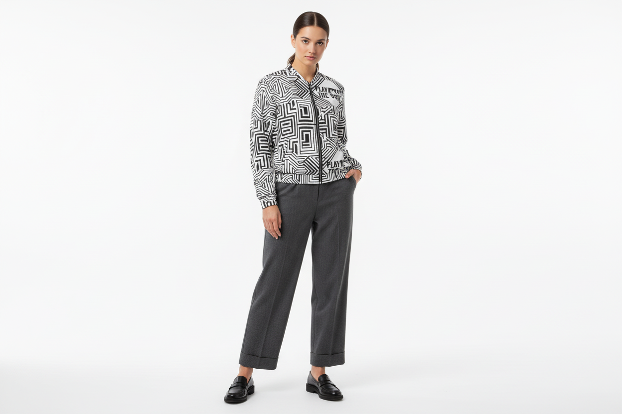 Wide-leg trousers and loafers