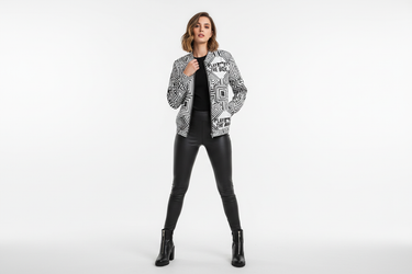 Woman with leather leggings