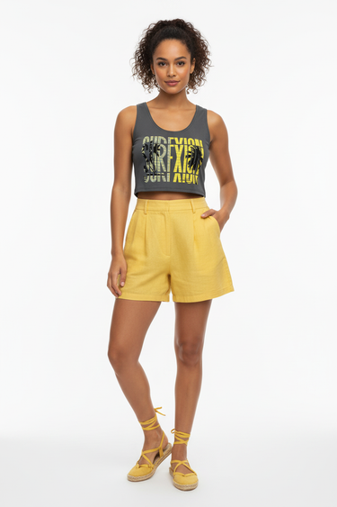 Yellow Linen Shorts