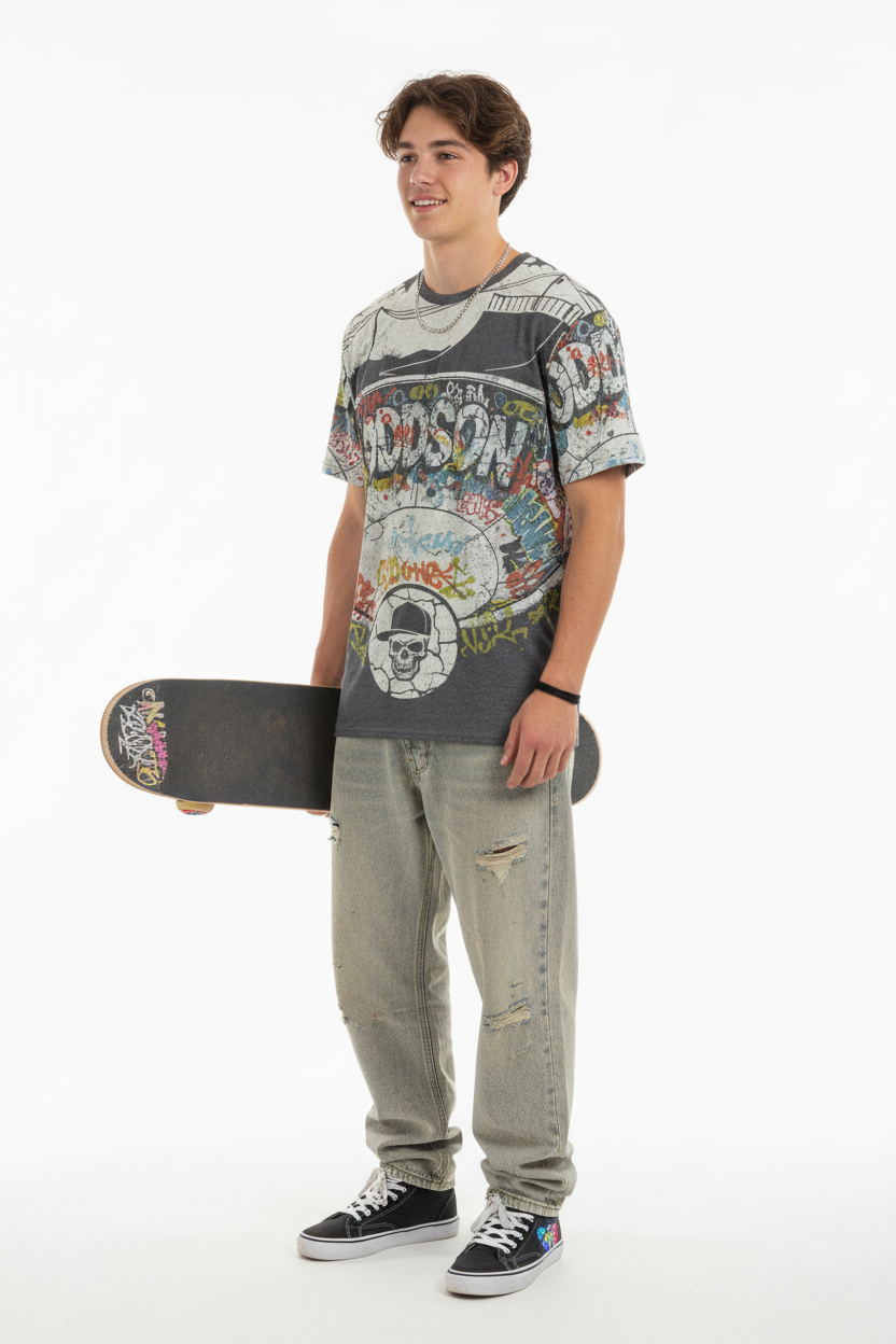 Young skater three-quarter side view